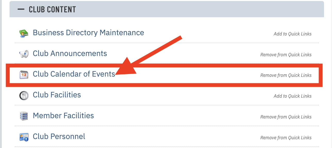 Select Event From Club Calendar of Events