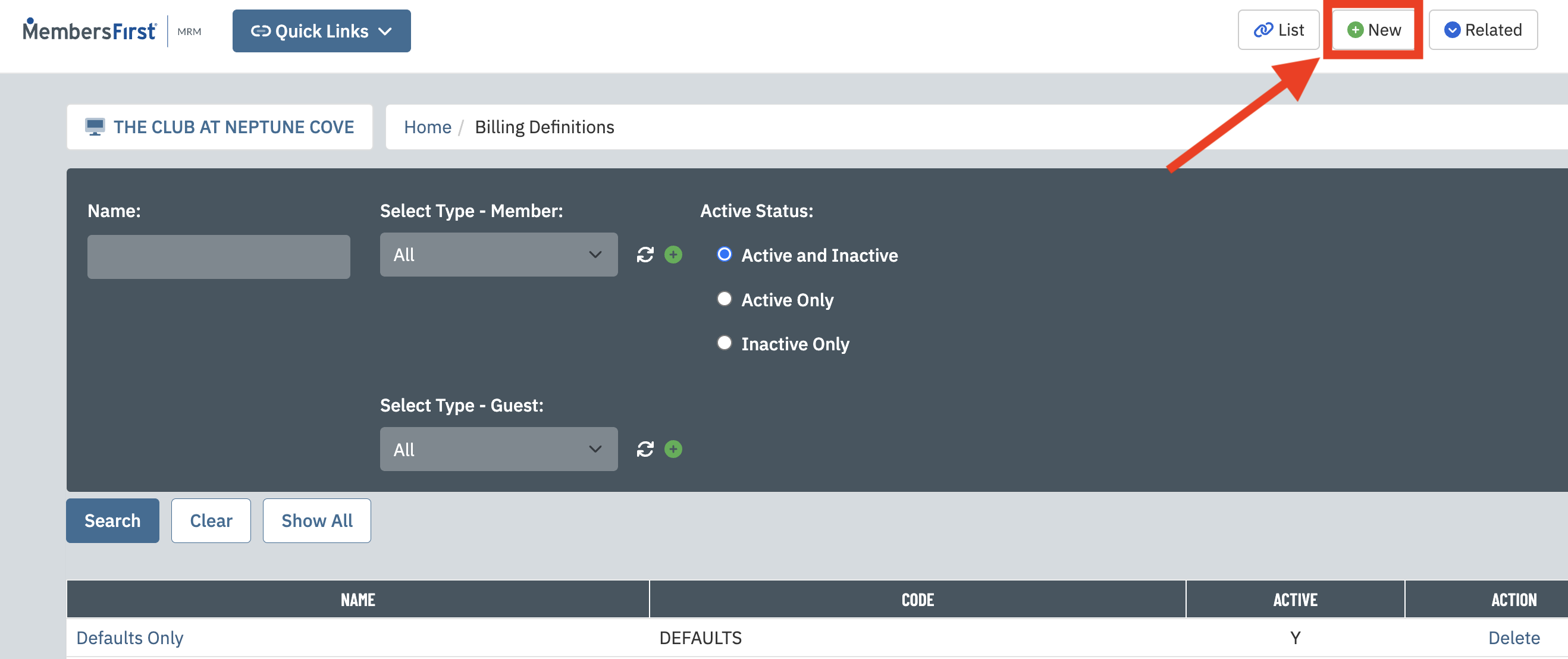 Application - Billing - Billing Definition Maintenance